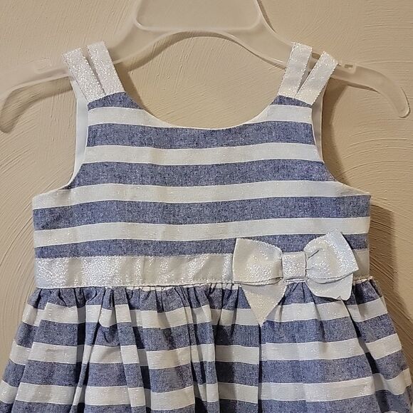 TAHARI BABY BLUE AND WHITE STRIPED SLEEVELESS DRESS WITH BOW, SIZE 4 - Picture 2 of 11